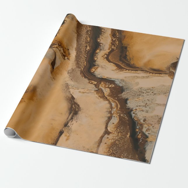Brown Beige Fluid Art Liquid Marble Swirl Paint Presentpapper (Utrullad)