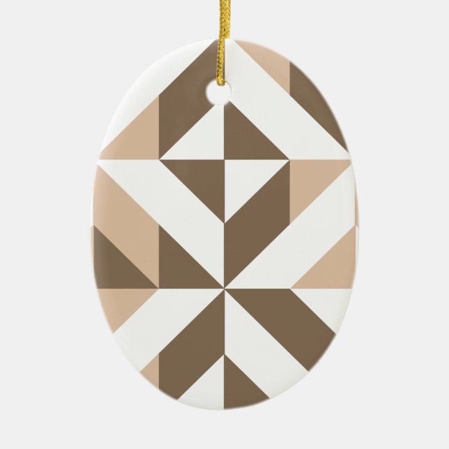 Brown Beige Geometric Cube Mönster Julgransprydnad Keramik (Framsidan)