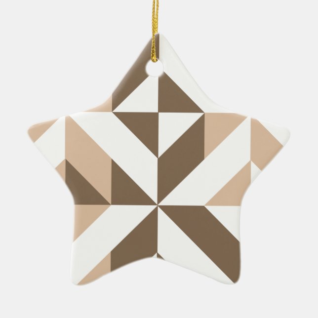 Brown Beige Geometric Cube Mönster Julgransprydnad Keramik (Framsidan)