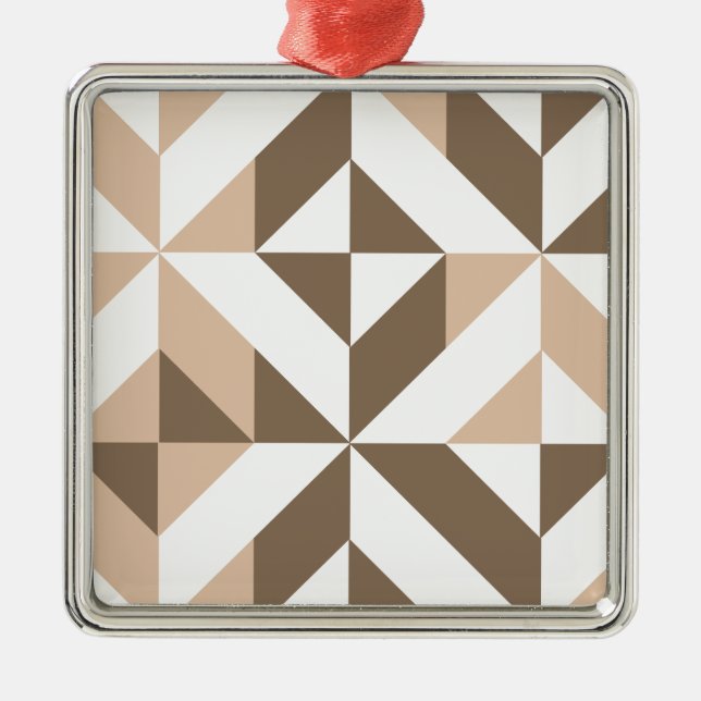Brown Beige Geometric Cube Mönster Julgransprydnad Metall (Framsidan)