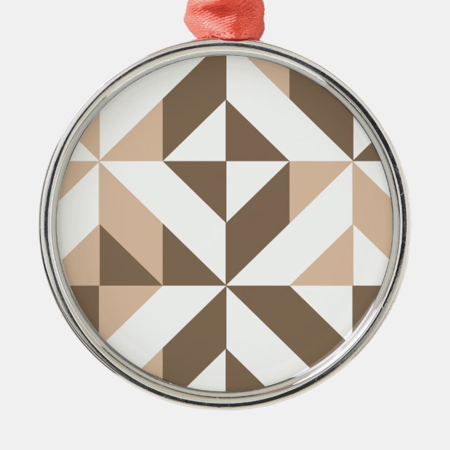 Brown Beige Geometric Cube Mönster Julgransprydnad Metall (Framsidan)