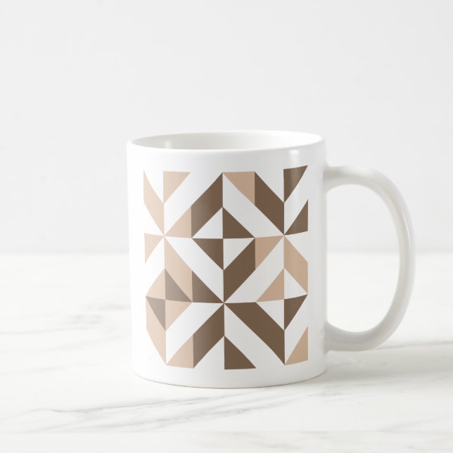 Brown Beige Geometric Cube Mönster Kaffemugg (Höger)