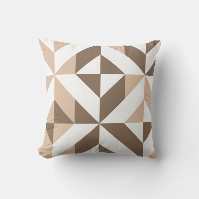 Brown Beige Geometric Cube Mönster Kudde (Framsida)