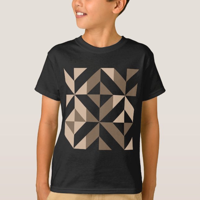 Brown Beige Geometric Cube Mönster Tee (Framsida)