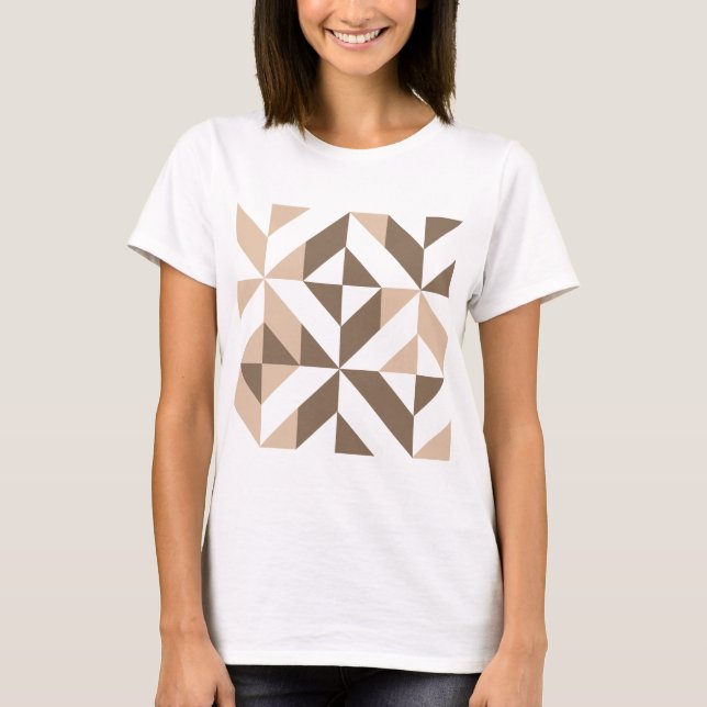 Brown Beige Geometric Cube Mönster Tee Shirt (Framsida)