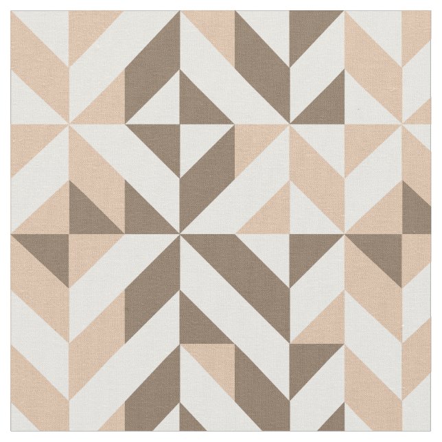 Brown Beige Geometric Deco Cube Mönster Tyg (Närbild)