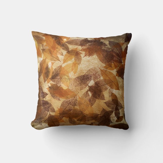 Brown Beige Guld Blad Autumn Linen Kudde (Framsida)