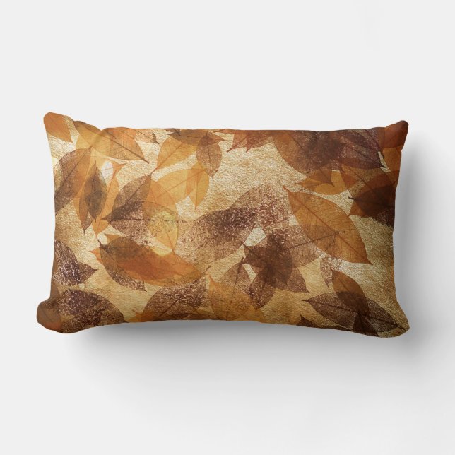 Brown Beige Guld Blad Autumn Linen Kudde (Framsida)
