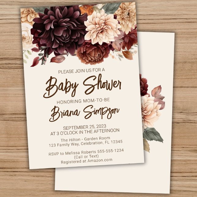 Brown Beige Ivory Flowers Blommigt Baby Shower Inbjudningar (Skapare uppladdad)