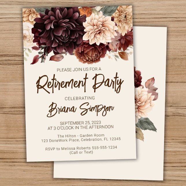 Brown Beige Ivory Flowers Blommigt Pension Party Inbjudningar (Skapare uppladdad)