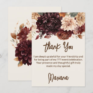 Brown Beige Ivory Flowers Blommigt Tack för ditt k Inbjudningar
