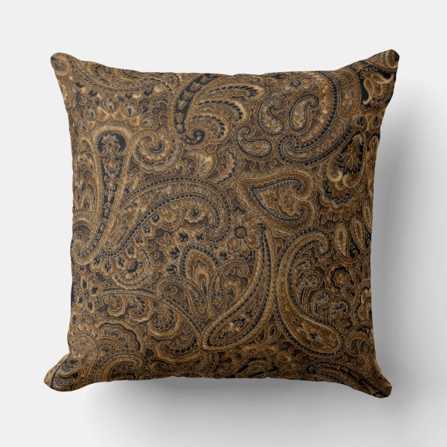 Brown, Beige och Black Blommigt Paisley Mönster Kudde (Framsida)