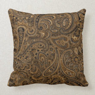 Brown, Beige och Black Blommigt Paisley Mönster Kudde