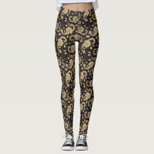 Brown-Beige Paisley Mönster Leggings
