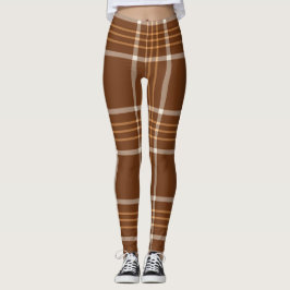 Brown Beige Play Tartan Checkered Mönster Leggings