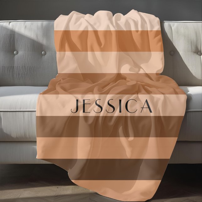 Brown Beige Rand Mönster Monokrome Namn Fleecefilt (Brown Beige Stripes Pattern Monochrome Name Fleece Blanket)