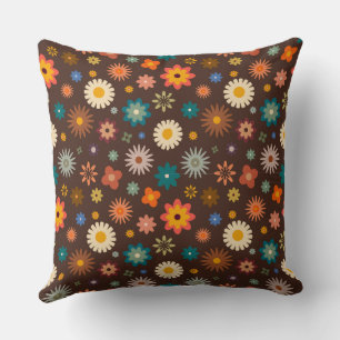Brown Beige Retro Vår blommor mönster Kudde