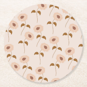 Brown Beige Retro Y2K Hippie Solros Mönster Underlägg Papper Rund