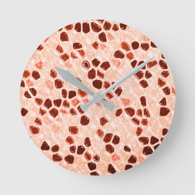 Brown Beige Rosa Coral Orange Rund Klocka (Framsida)