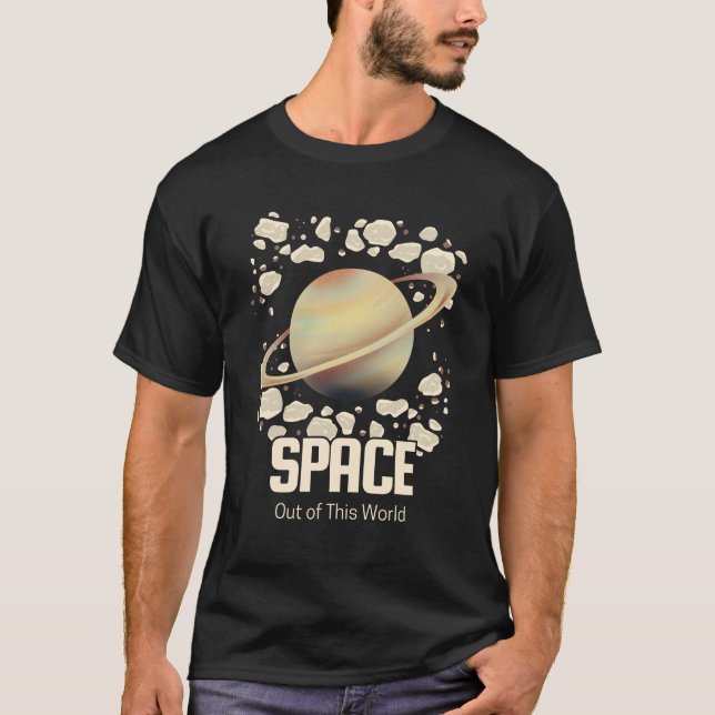 Brown Beige Saturn Planet T Shirt (Framsida)