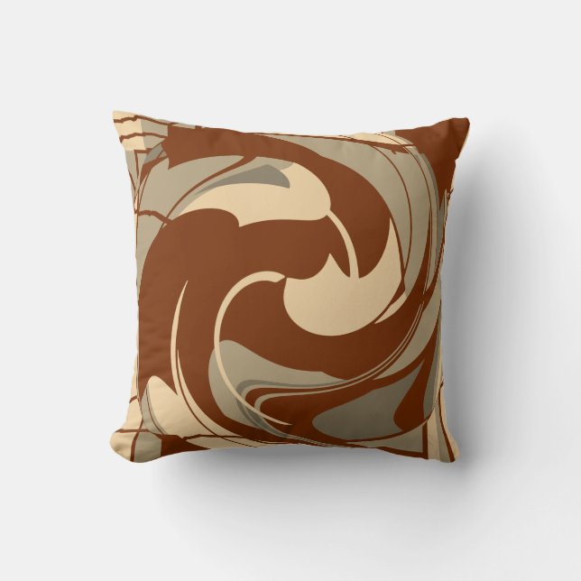 Brown Beige Tan Mediterranean Art Blommigt Mosaic Kudde (Framsida)