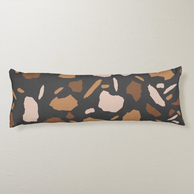 Brown, Beige, Tan och Grått Terrazzo Marble Kroppskudde (Baksidan)