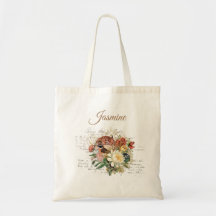 Brown Bird Flowers Namn Tote Bag