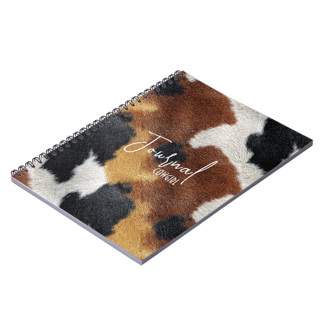 Brown black and white cowhide texture throw pillow anteckningsbok (Vänstra Sidan)