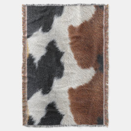 Brown black and white cowhide texture throw pillow filt
