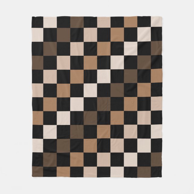 Brown Black Checkered Gingham Mönster Fleecefilt (Framsidan)