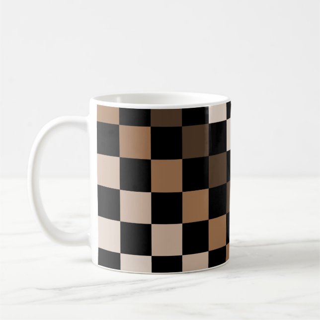 Brown Black Checkered Gingham Mönster Kaffemugg (Vänster)