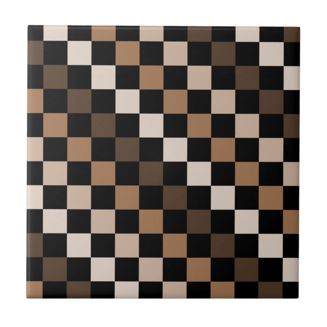 Brown Black Checkered Gingham Mönster Kakelplatta (Framsidan)