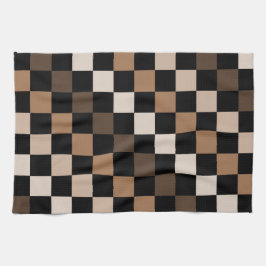 Brown Black Checkered Gingham Mönster Kökshandduk