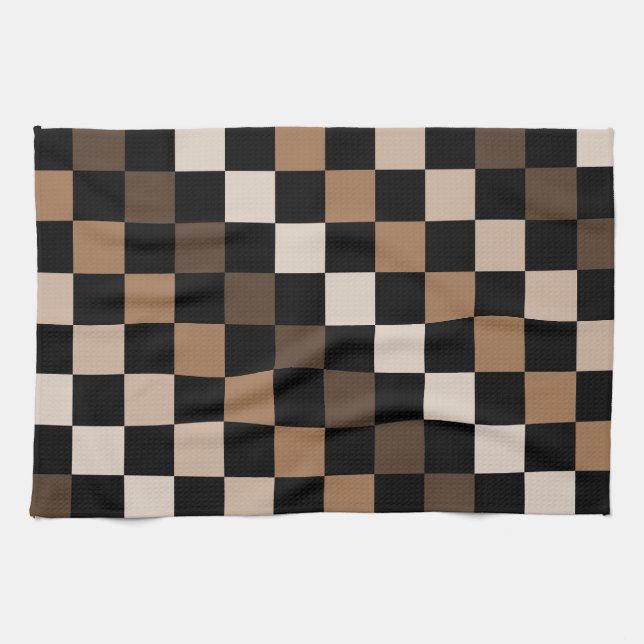 Brown Black Checkered Gingham Mönster Kökshandduk (Horisontell)