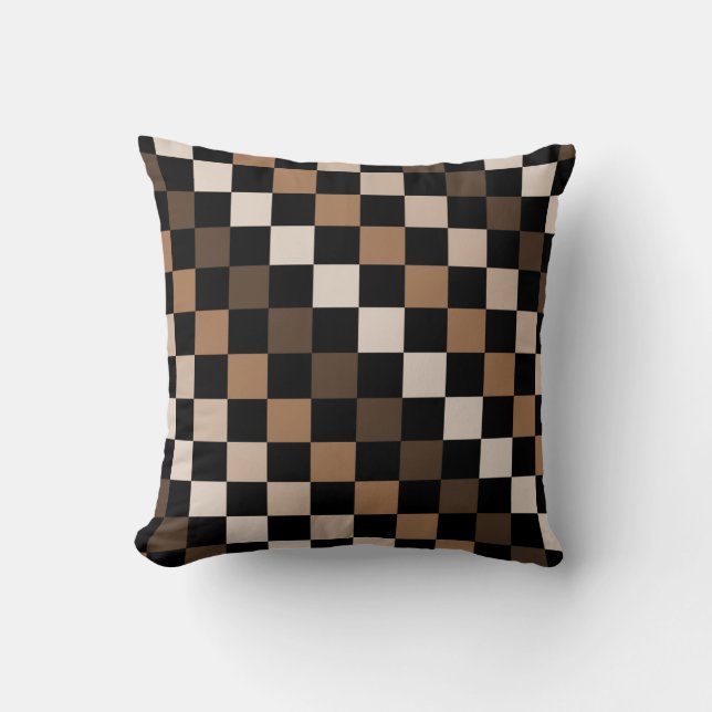 Brown Black Checkered Gingham Mönster Kudde (Framsida)