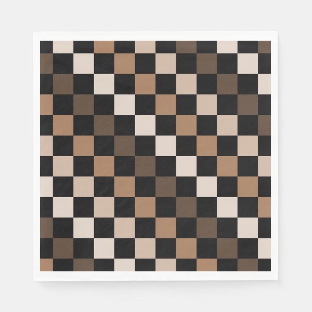 Brown Black Checkered Gingham Mönster Pappersservett (Framsidan)