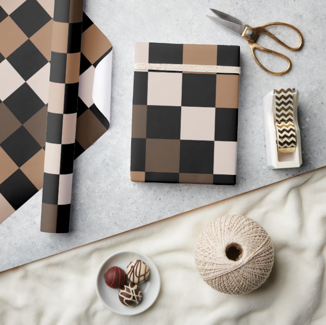 Brown Black Checkered Gingham Mönster Presentpapper (Hantverk)