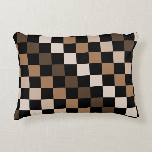 Brown Black Checkered Gingham Mönster Prydnadskudde (Framsidan)