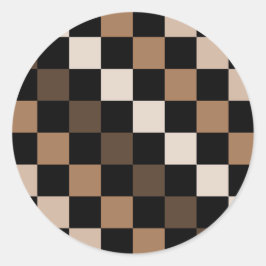 Brown Black Checkered Gingham Mönster Runt Klistermärke