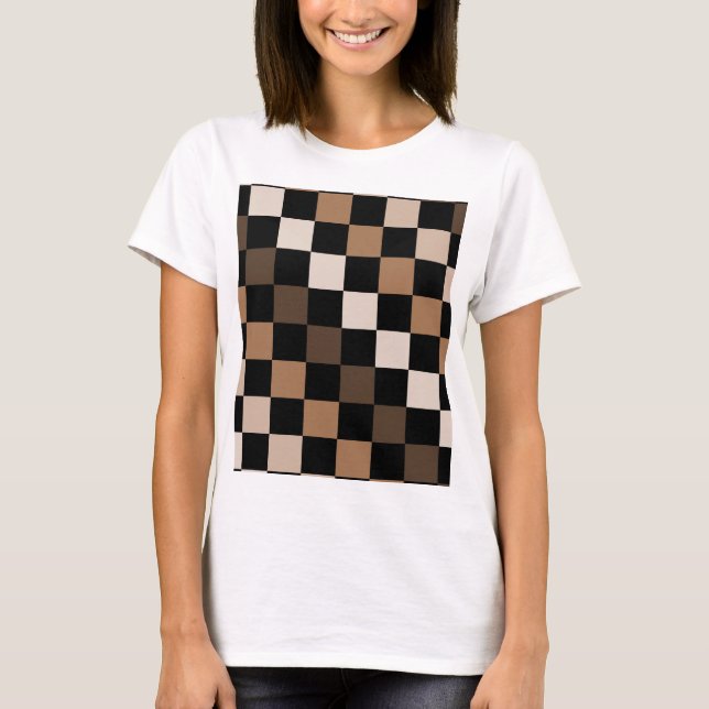Brown Black Checkered Gingham Mönster T Shirt (Framsida)