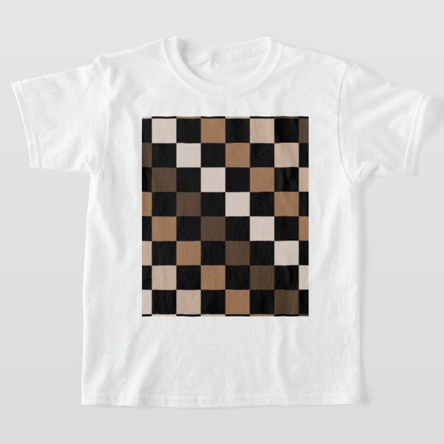 Brown Black Checkered Gingham Mönster T Shirt (Laydown)