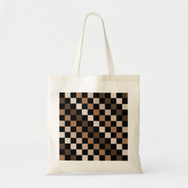 Brown Black Checkered Gingham Mönster Tygkasse