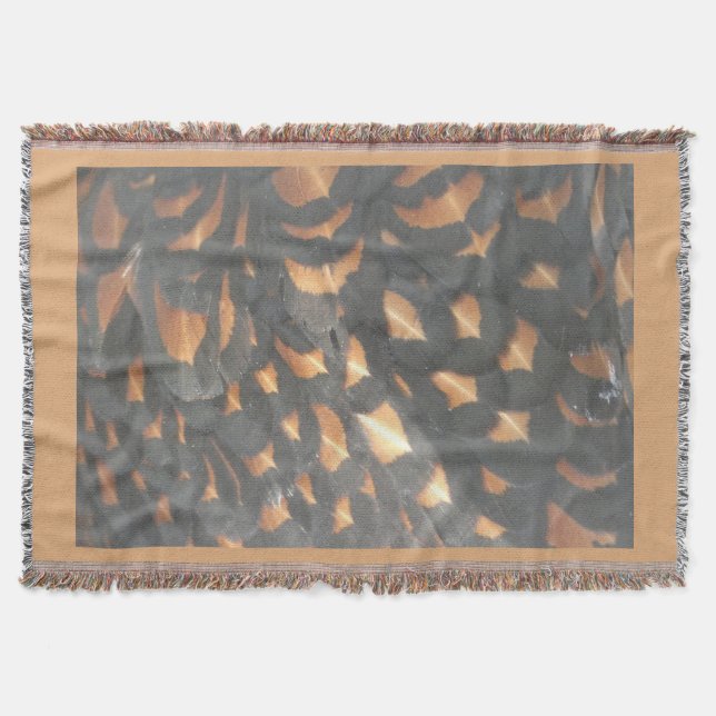 Brown Black Chicken Feathers Mönster Throw Blanket Filt (Framsidan)