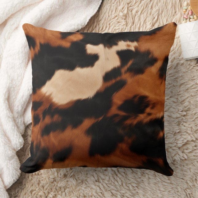 Brown Black Cream Cowhide Kudde (Filt)