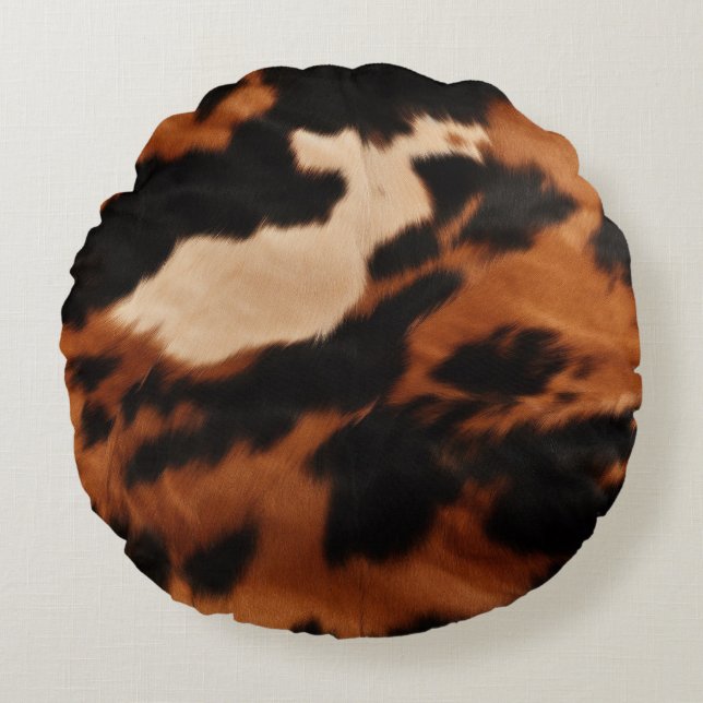 Brown Black Cream Cowhide Rund Kudde (Framsidan)