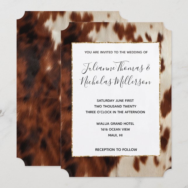 Brown Black Cream Southwest Cowhide Bröllop Inbjudningar (Fram/baksida)