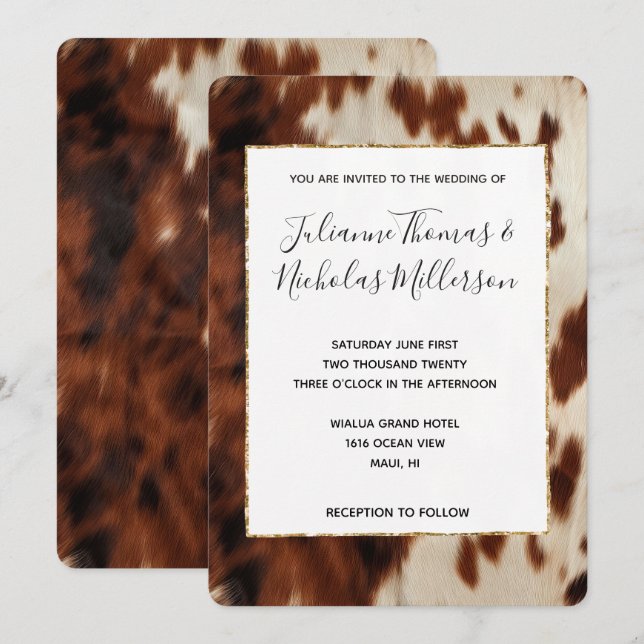 Brown Black Cream Southwest Cowhide Bröllop Inbjudningar (Fram/baksida)