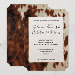 Brown Black Cream Southwest Cowhide Bröllop Inbjudningar