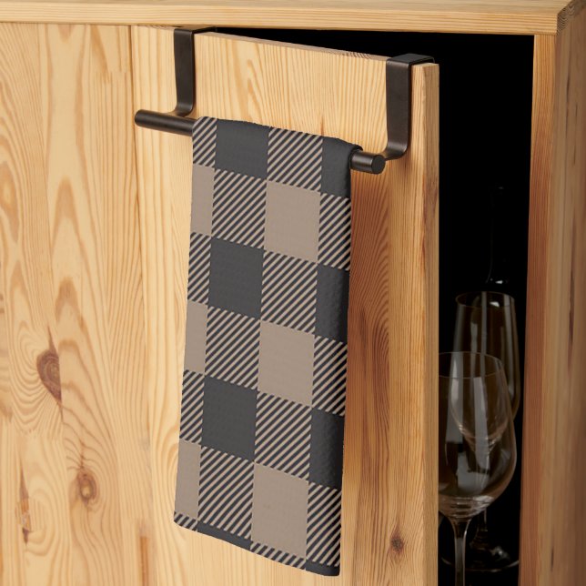 Brown Black Gingham Buffalo Play Farmhouse Kökshandduk (Thirds Fold)