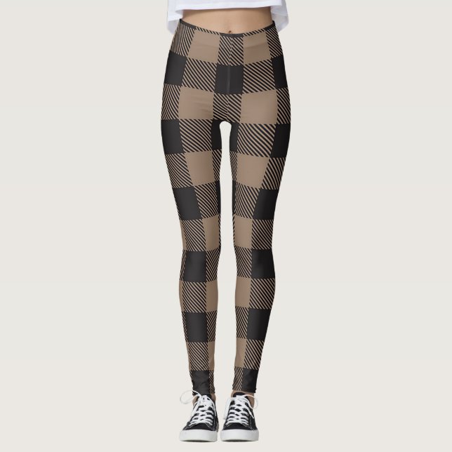 Brown Black Gingham Buffalo Play Farmhouse Leggings (Framsida)